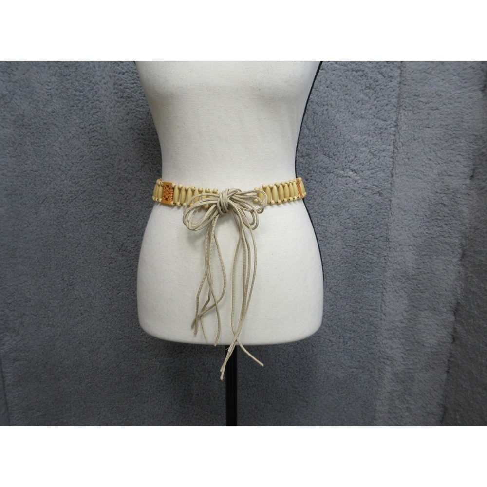 Boho Beaded Rope Tie Belt Womens One‎ Size Beige Geometric Festival Western
